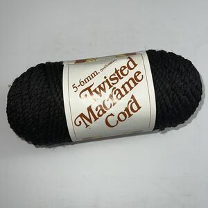 Vintage Twisted Macrame Cord 5 to 6mm 90 Yds Black Knotting Knit Crafts Crochet